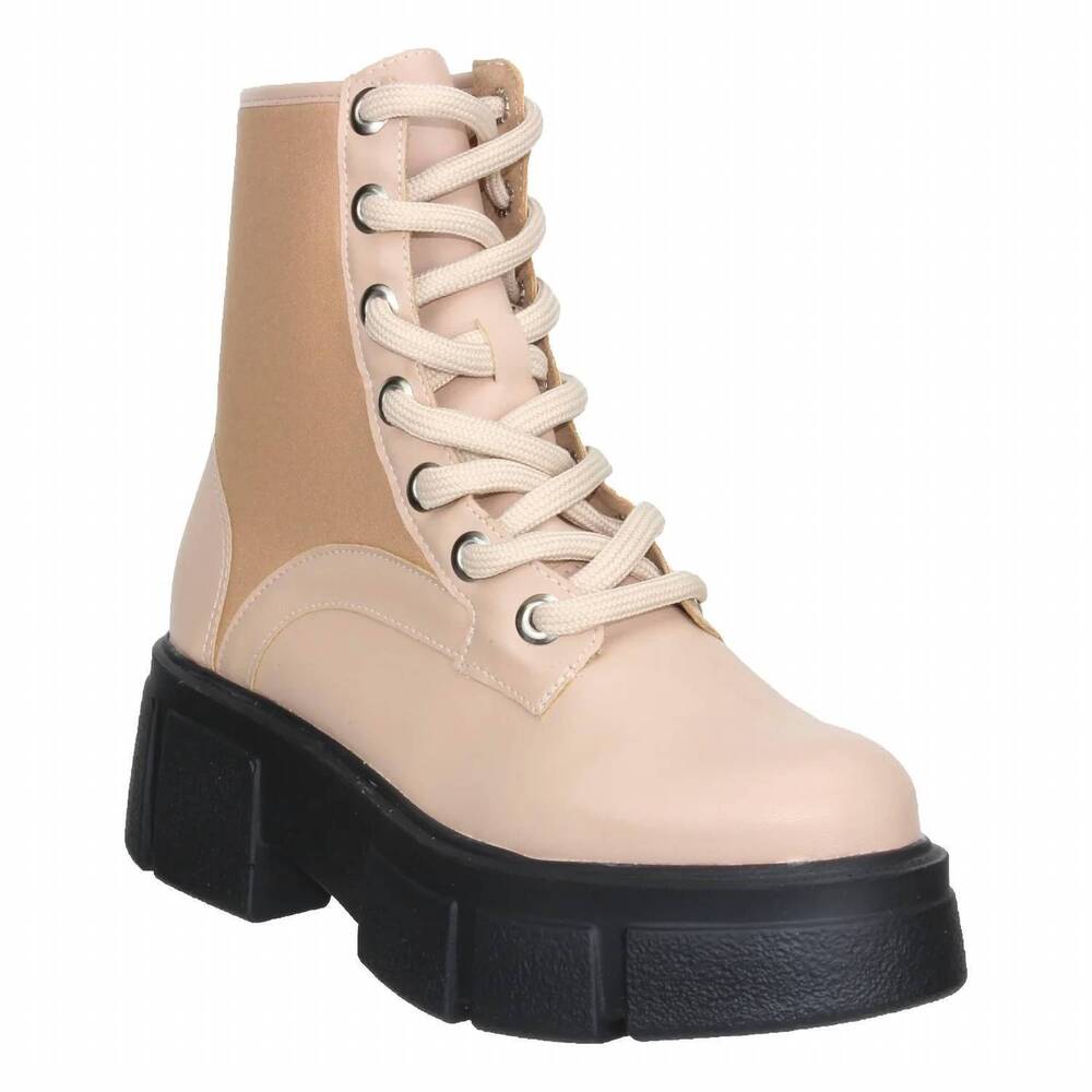 NEW OFFLINE women's block heel combat boots in nude